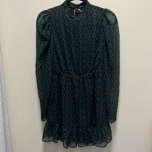 NWT Zara The Kate Dress black and green Long sheer sleeves size M